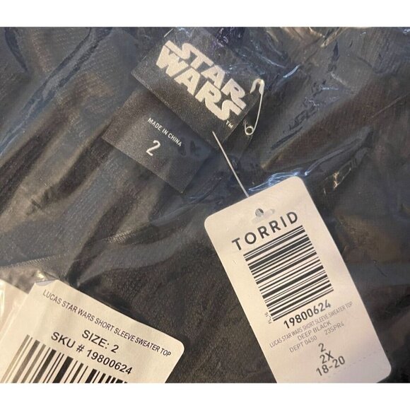 Star Wars Torrid 2 Black Embroidered Logo Name Ribbed Trim Short Sleeve Sweater - Picture 5 of 5